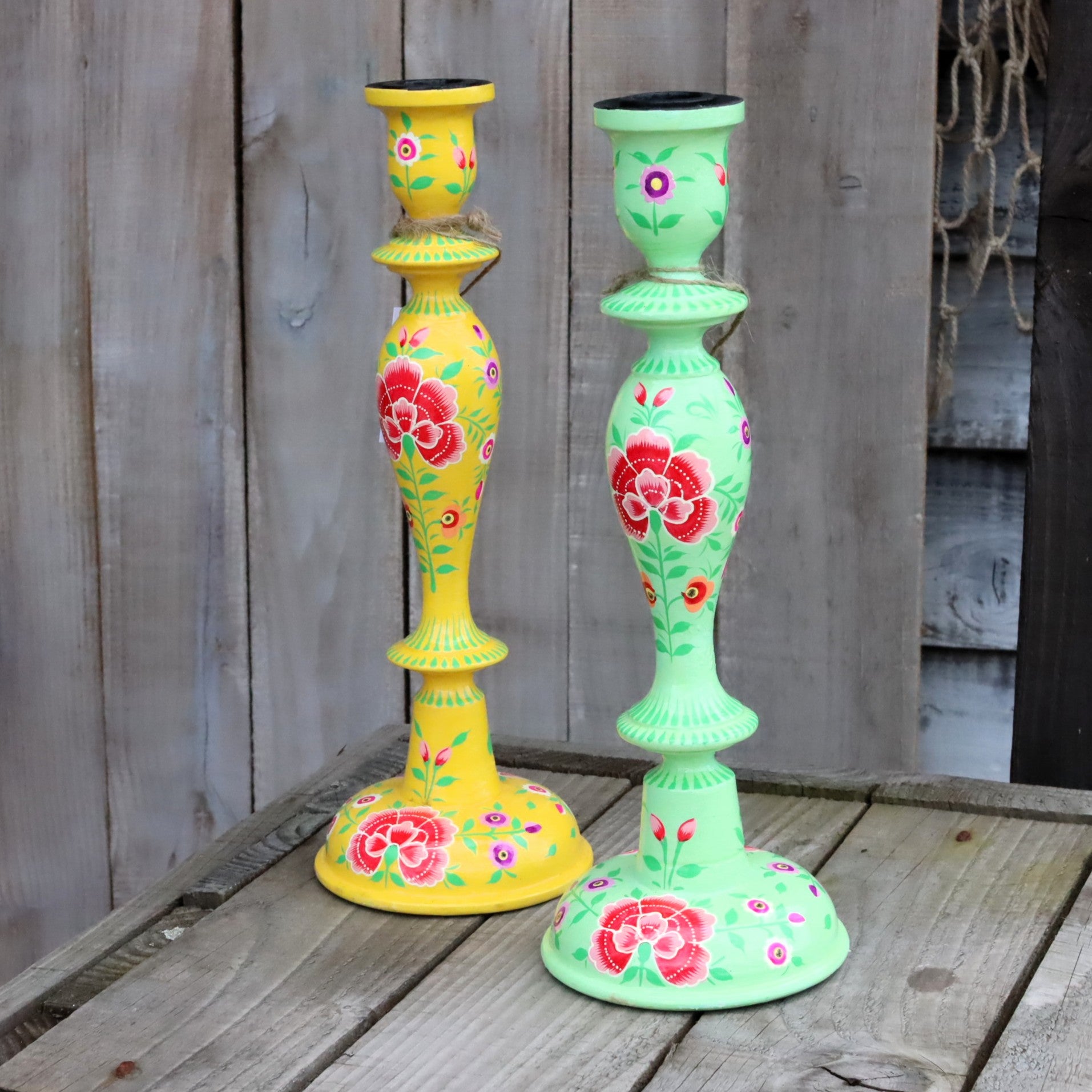 Hand Painted 12″ Candle Stick Holder