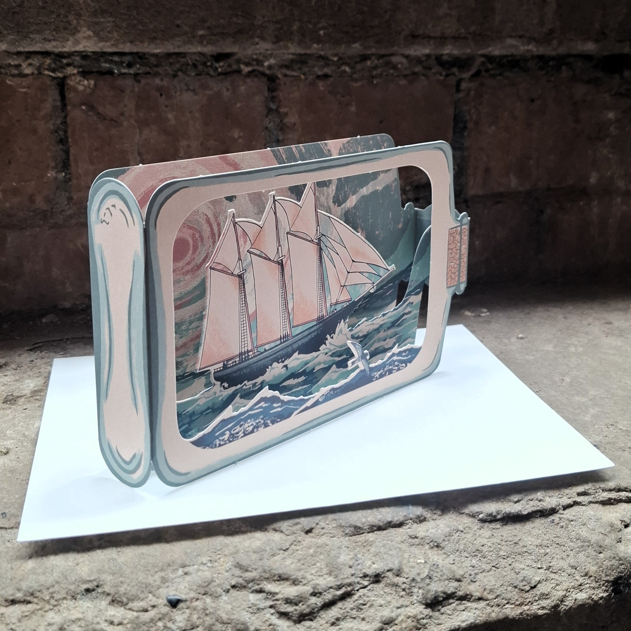 Schooner in a Bottle 3D Greetings Card