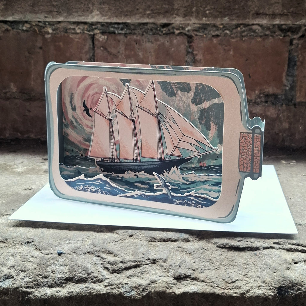 Schooner in a Bottle 3D Greetings Card