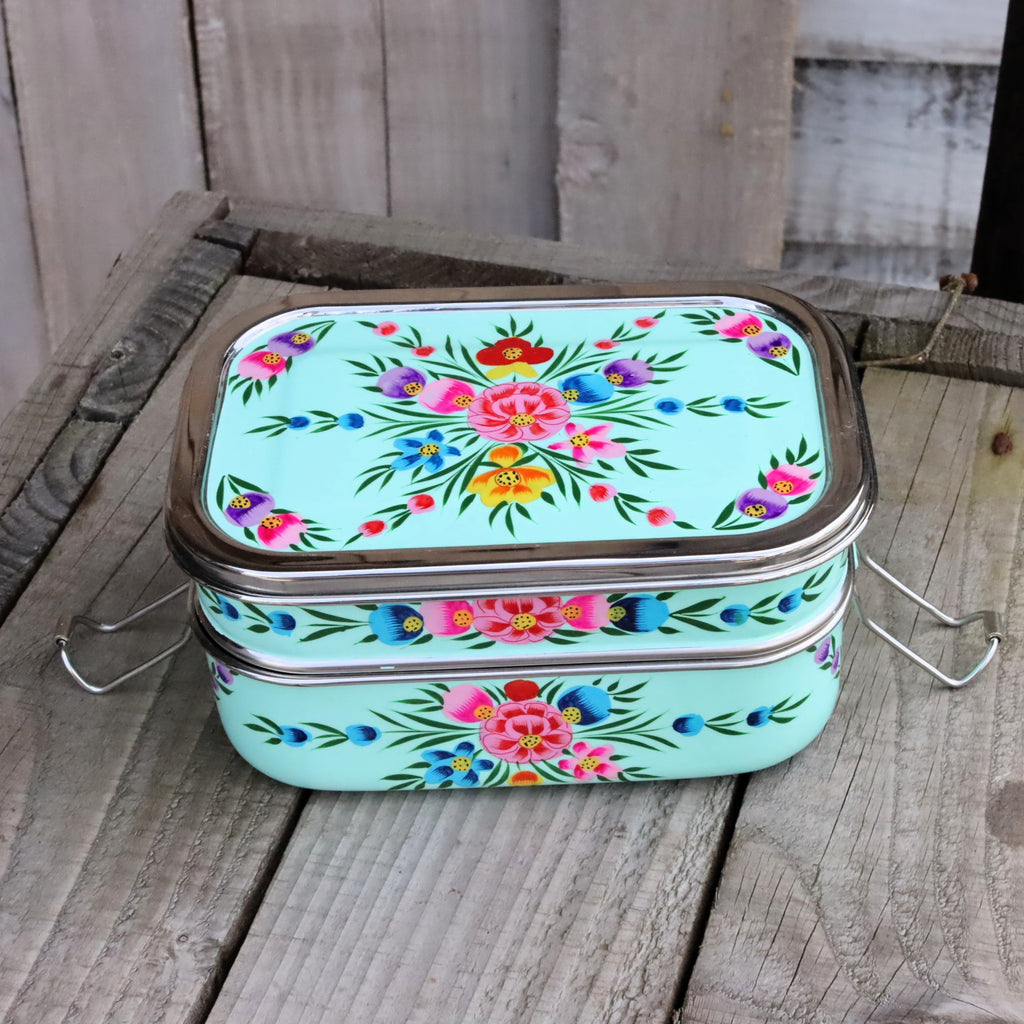 Stainless Steel Hand-Painted Tiffin Style Lunch Box