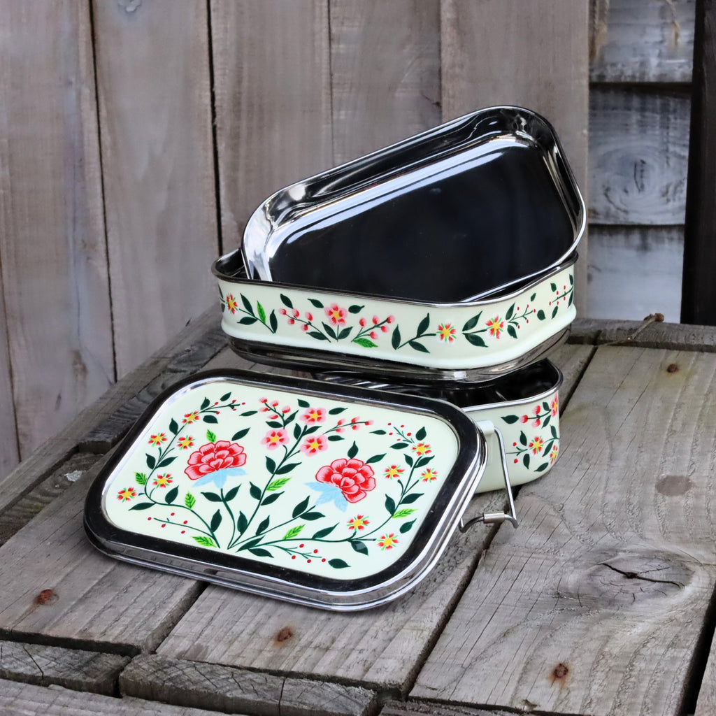 Stainless Steel Hand-Painted Tiffin Style Lunch Box