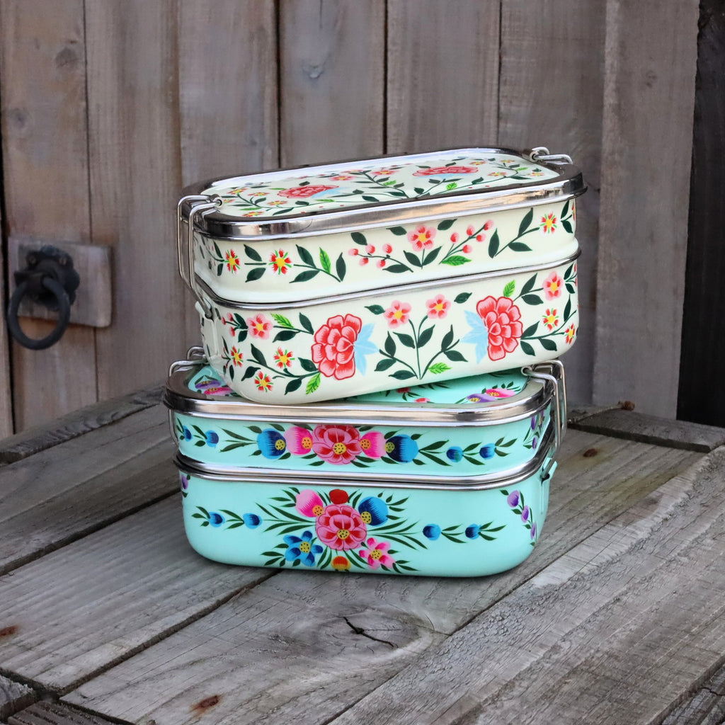 Stainless Steel Hand-Painted Tiffin Style Lunch Box