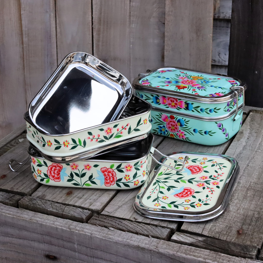 Stainless Steel Hand-Painted Tiffin Style Lunch Box